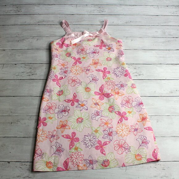 Talbots Kids Girl's Floral Linen Dress Size 10 Pink Sequin Beaded Butterflies - Picture 3 of 7